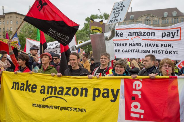 Demonstration für den Europäischen Amazon Betriebsrat.