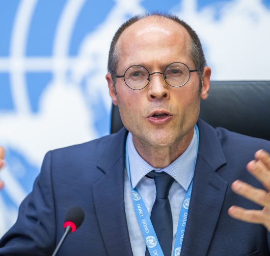 UN-Sonderberichterstatter Olivier de Schutter bei einer Rede vor den Vereinten Nationen.